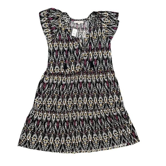 Loft Ikat Tie Neck Tiered Swing Mini Dress Size XS NWT - Picture 2 of 10